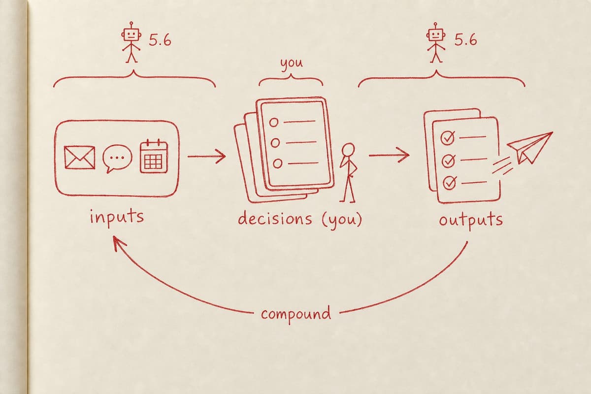 The knowledge work loop, with human judgment at the center. (Image courtesy of Dan Shipper/Claude/GPT Image.)