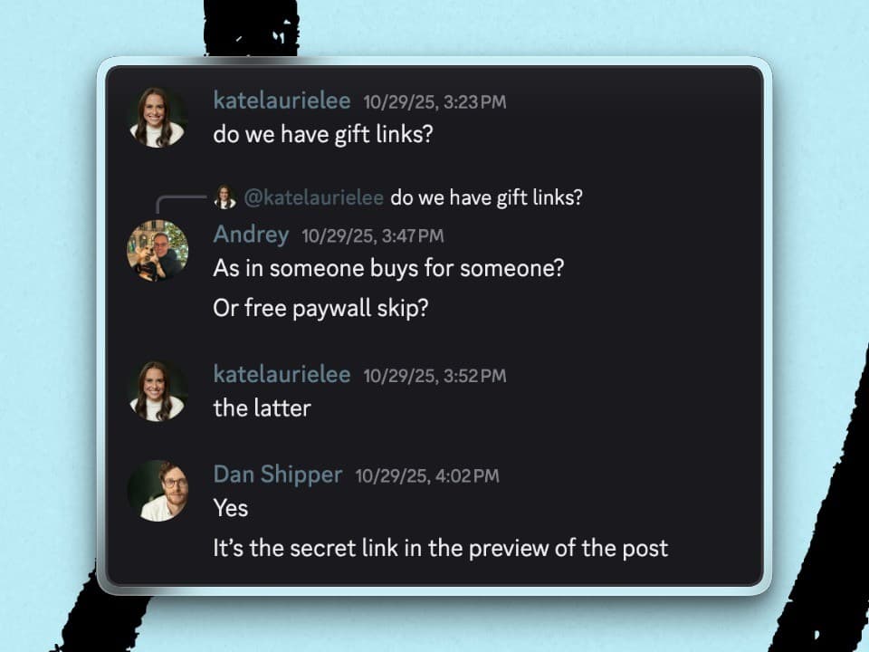 Our CMS has a secret ‘preview’ link bypassing the paywall, but it wasn’t built for public use. (Discord screenshot courtesy of Jack Cheng.)