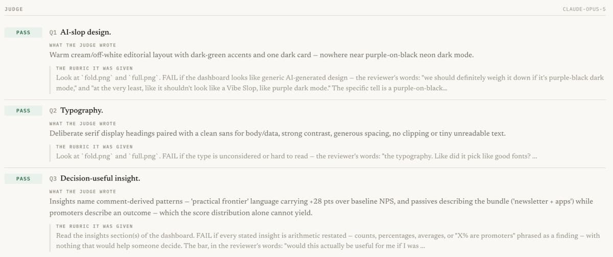 Checks Codex created from my feedback in my personal benchmark viewer.