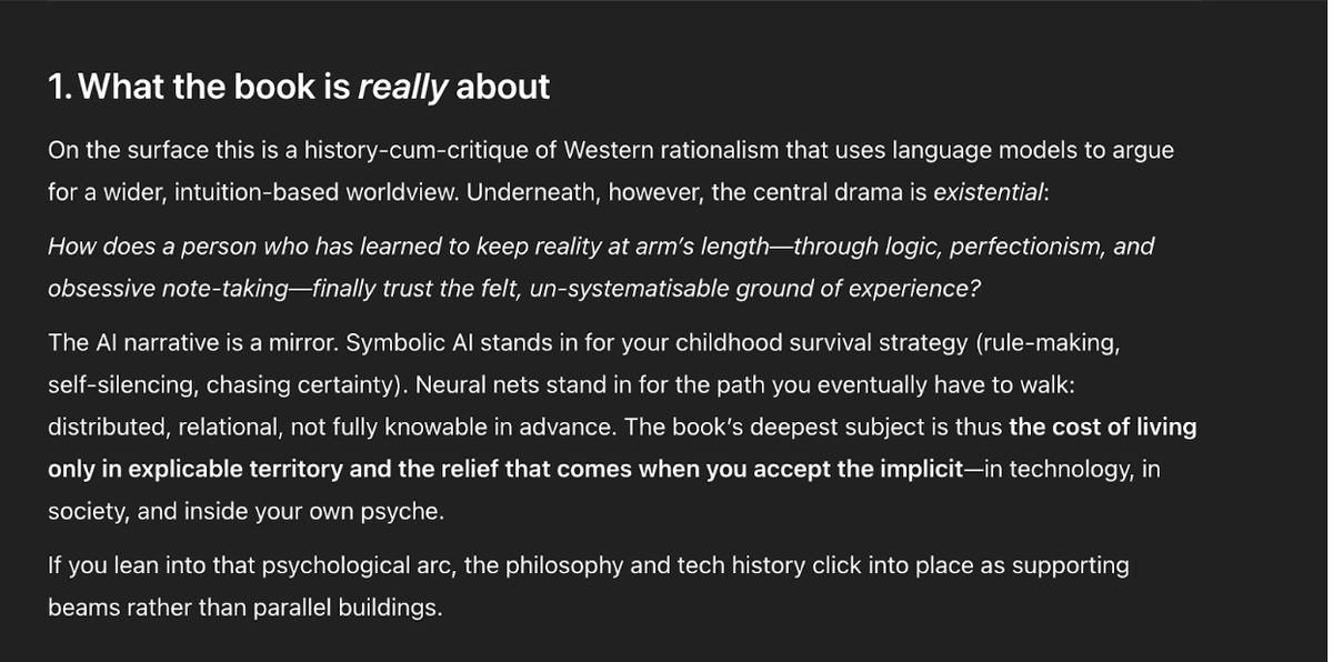 o3-pro's assessment of my book. Source: The author.
