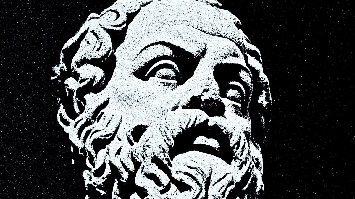 Midjourney prompt: “Greco-Roman style, close-up black and white marble sculpture of Socrates' face, dithered effect, intense shadows, high contrast, intricate facial details, black background, Leonardo da Vinci style --ar 16:9 --profile ssvc5g2 --v 7”