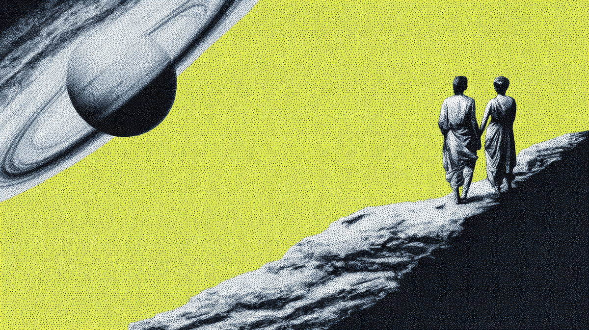 Midjourney prompt: “greco roman wallpaper illustration of people exploring the galaxy --ar 16:9 --profile ssvc5g2 --v 7”