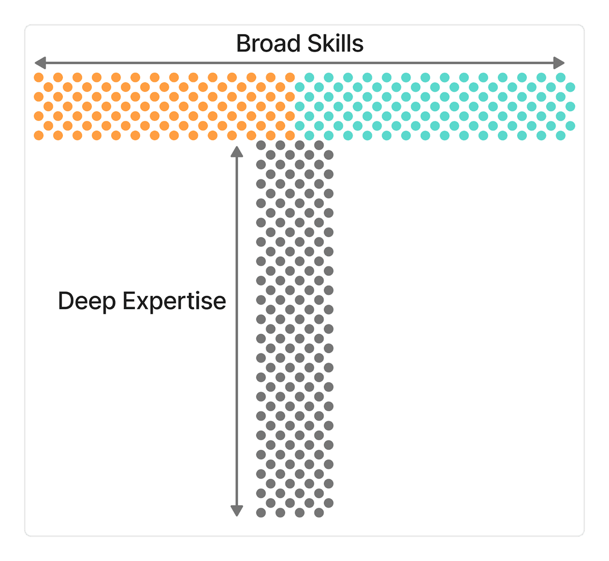 Representation of a T-shaped professional, where each dot represents a task/skill.