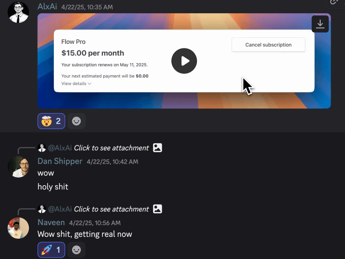 Alex Duffy announces in the Every Studio Discord channel that he’s switching his loyalty to what became Monologue. (Source: Every Discord.)