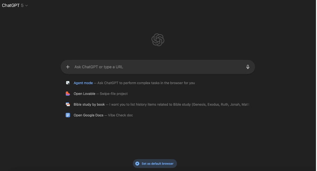 What you see when you pull up a fresh tab on Atlas. (All screenshots courtesy of Katie Parrott.)