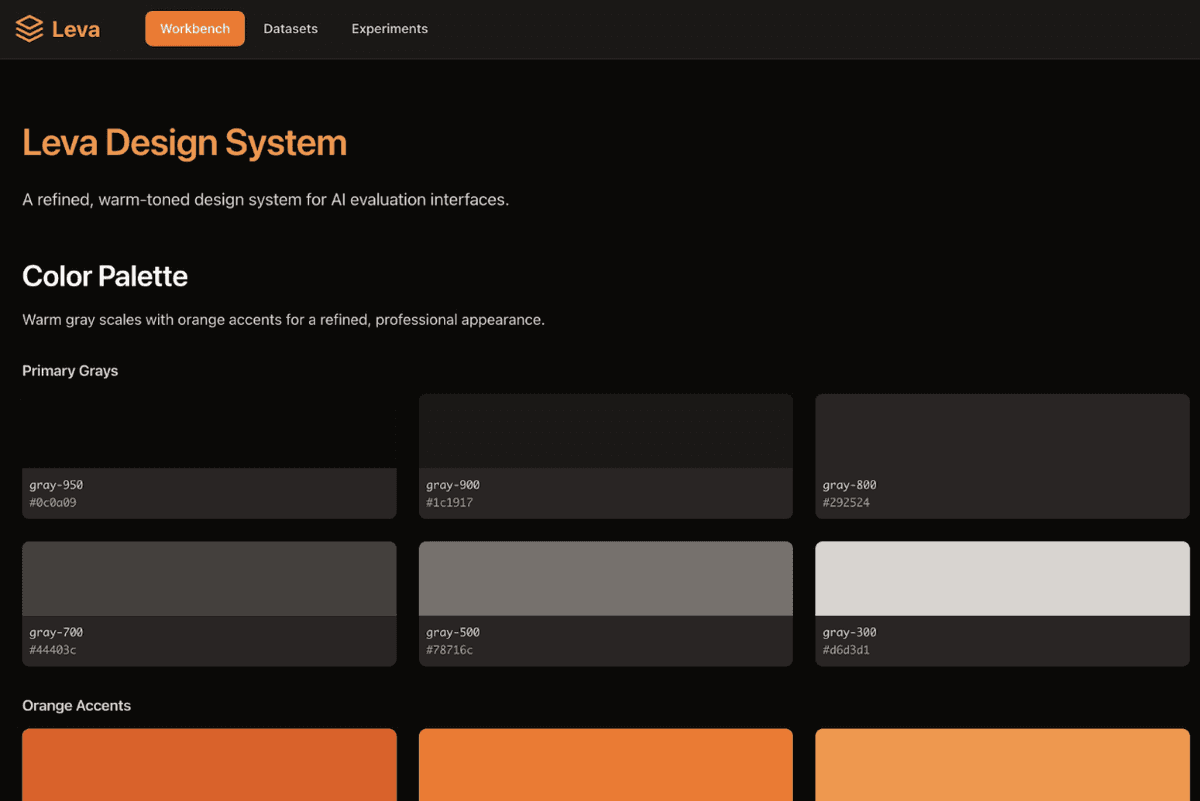 Sonnet 4.5’s initial design system—solid, but with that telltale AI feel. (Screenshot courtesy of Kieran.)