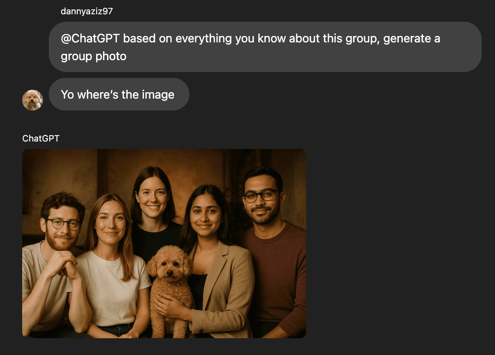 Every’s group chat as imagined by ChatGPT.