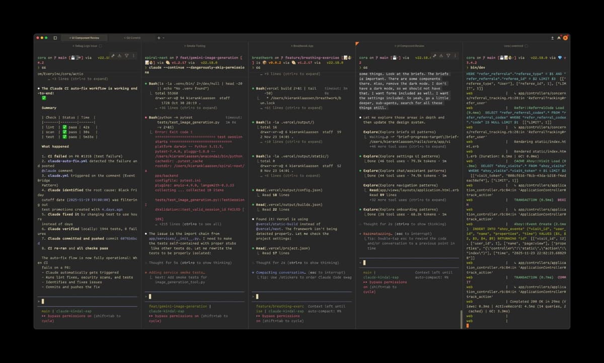 Kieran has Opus 4.5 tackle five separate tasks at once. (Screenshot courtesy of Kieran Klaassen.)