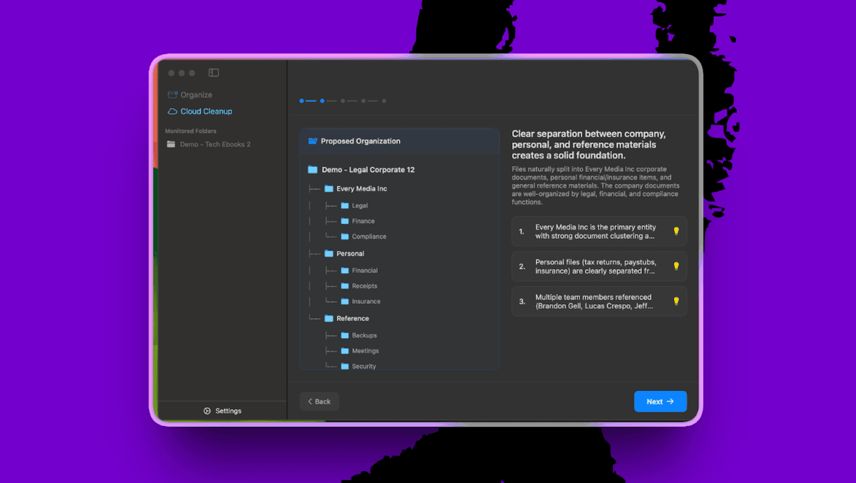 A preview of new Sparkle proposing a logical file system for the user to review. (Image courtesy of Yash Poojary.)