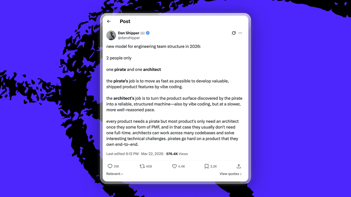 Dan’s X post about engineering teams in 2026. (Screenshot courtesy of Every.)