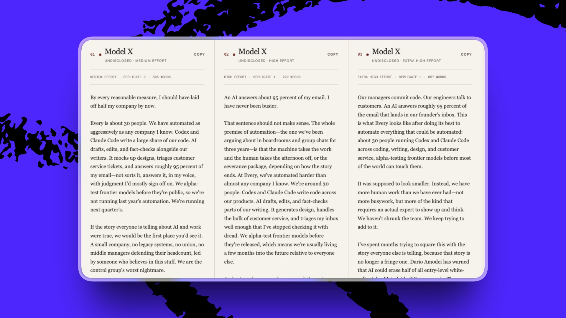 Fable 5.1 drafts of the same introduction at Medium and extra-high effort settings